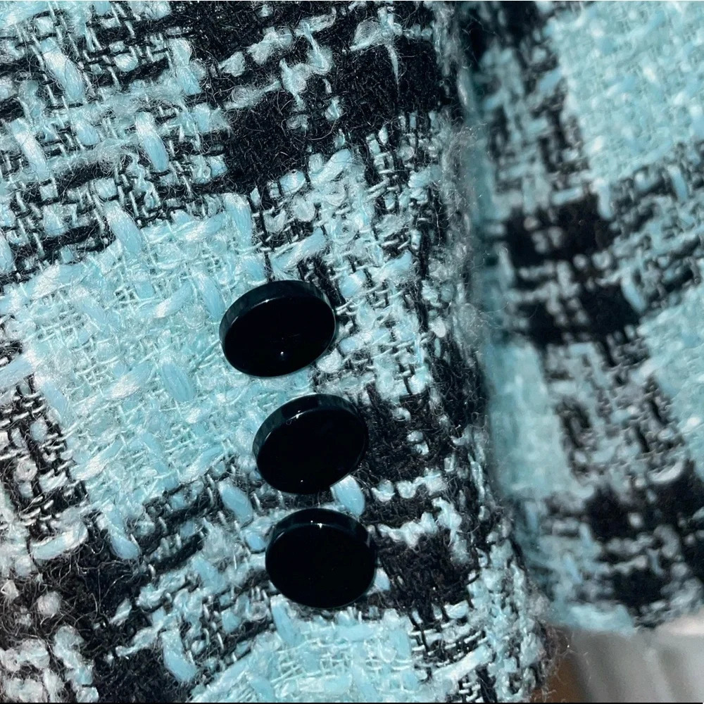 Vintage 80s Lesley Fay Wool Blue Black Tweed Blazer - Picture 3 of 8